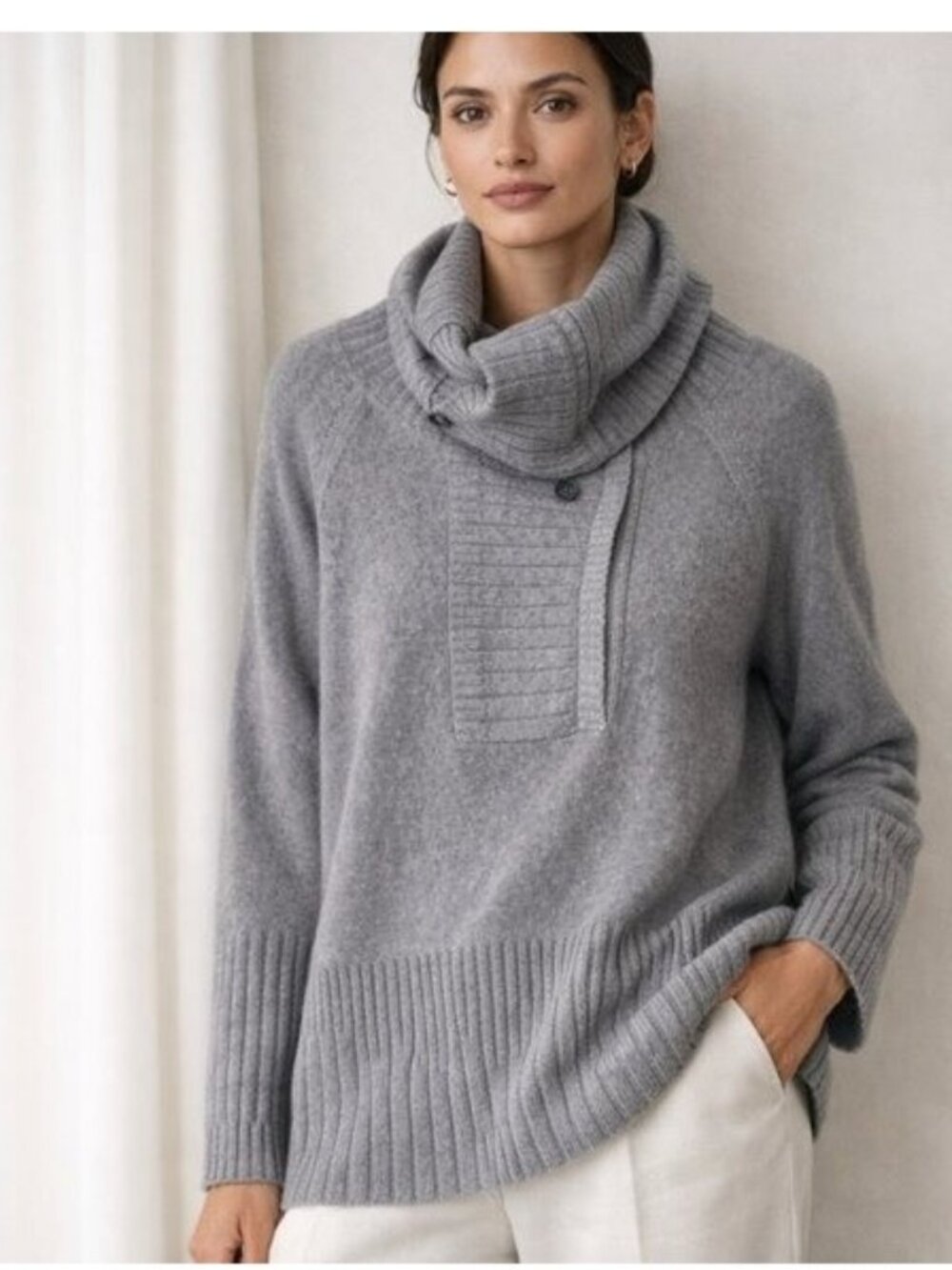 Autumn Cashmere Cowl Neck Cashmere Sweater Gray Size S